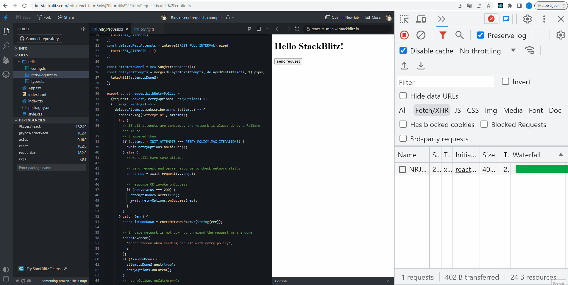 RxJs request pass